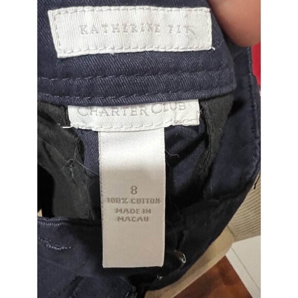 Katherine FIT CHARTER CLUB Shorts Womens, 8, Navy Button Closure Back Pockets RE - Picture 6 of 6